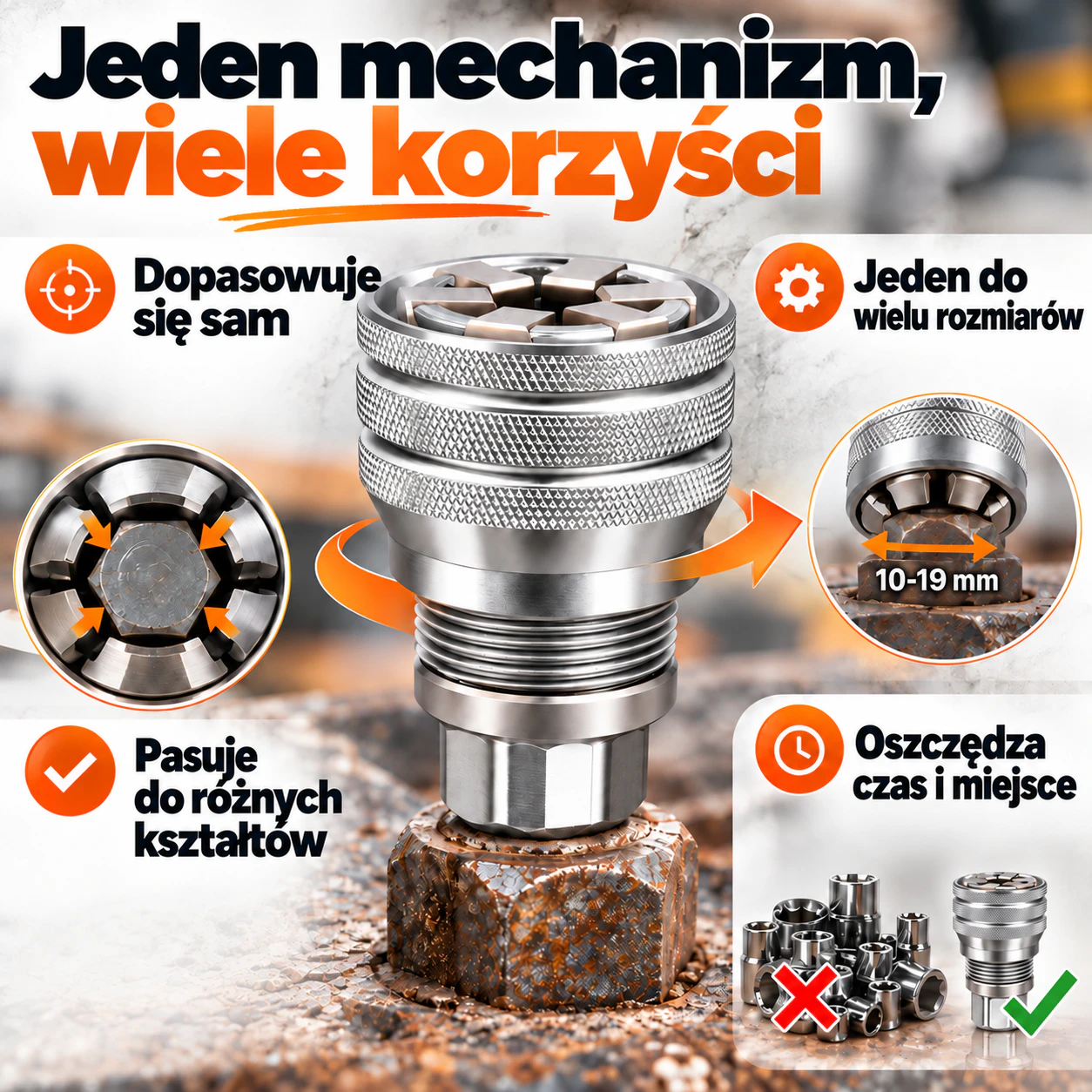 GRIPSTER - Uniwersalna Nasadka 10-19 mm z regulowanymi szczękami 1